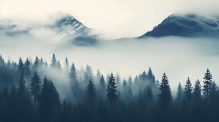 Obraz premium a forest of trees with fog