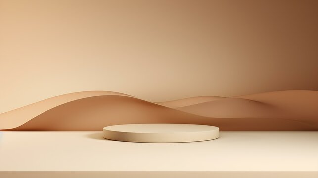Minimal Studio Background in ivory Colors. Modern Podium for Product Presentation

