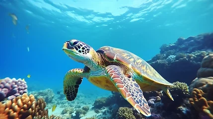Foto op Plexiglas anti-reflex a turtle swimming in the water © KWY