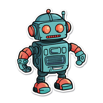 Robot sticker hand drawn cartoon robot illustration