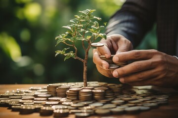Financial Investment Business Man Cultivating a Money Tree. Sustainable Finance Concept.