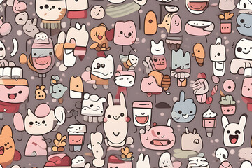 cute cartoon pattern background image Used for book covers, cards, wallpaper on the wall.