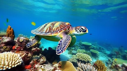 Fototapeta na wymiar a turtle swimming in the water