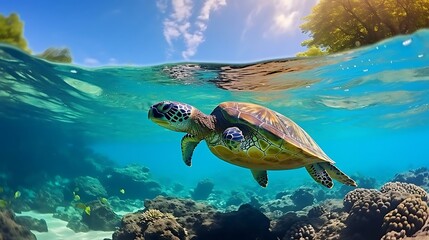 a turtle swimming in the water