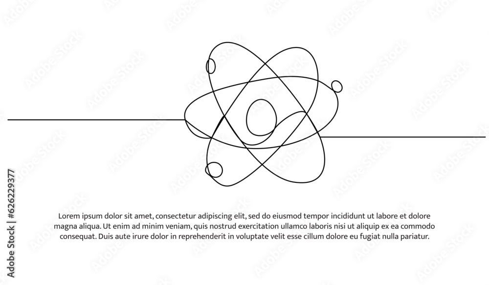 Wall mural atom molecule one continuous line design. decorative elements drawn on a white background.