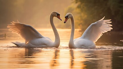 a couple of swans in a lake