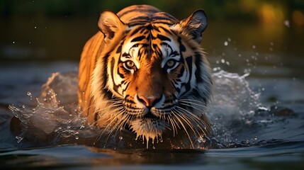 Fototapeta premium a tiger swimming in water