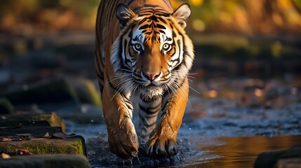 a tiger walking in water - Powered by Adobe
