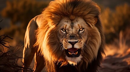 Fototapeta premium a lion with its mouth open