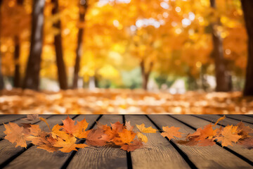 Naklejka na ściany i meble autumn background floor in golden forest,
