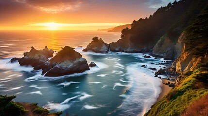 Fototapeta na wymiar a rocky beach with a sunset
