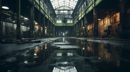 a large room with water in it - obrazy, fototapety, plakaty