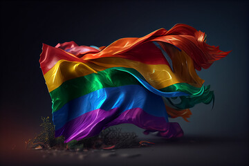 Colorful pride flag on black background,