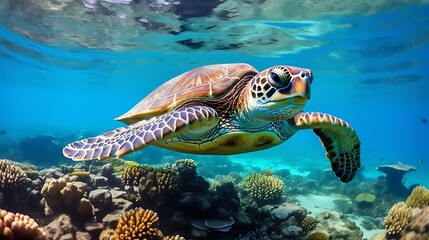 Obraz premium a turtle swimming in the water