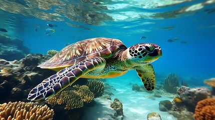 Obraz na płótnie Canvas a turtle swimming in the water