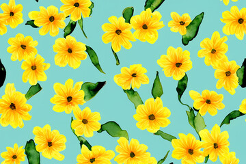 Explore the charm of yellow flowers in these delightful watercolor seamless patterns, ideal for adding a touch of nature to your designs.