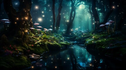 Obraz premium a stream with rocks and plants
