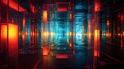 a room with red lights