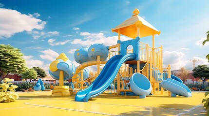 a large playground with a slide