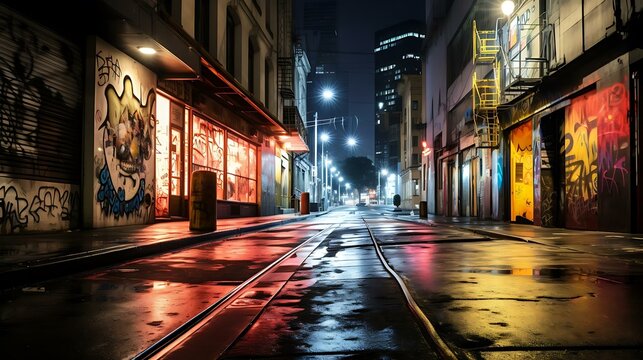 Fototapeta a wet street at night