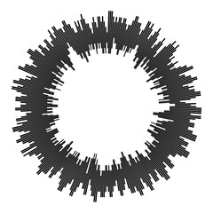 Radial concentric black particles isolated on white background. Infographic template. Monochrome equalizer. Sound wave. Sun ray or star burst elements. Vector design element. 