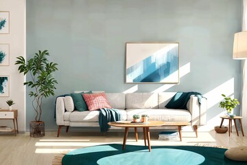 illustration digital painting of living working room at the apartment, generative AI