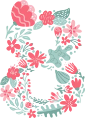  Vector Hand Drawn Font Number 8 eight with Flowers and Branches Blossom Spring. Floral alphabet Typography Summer letter monogram or Logo Design wedding abc © timonko