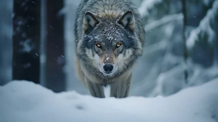 Deurstickers a wolf in the snow © KWY