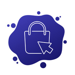 click and collect line vector icon with shopping bag