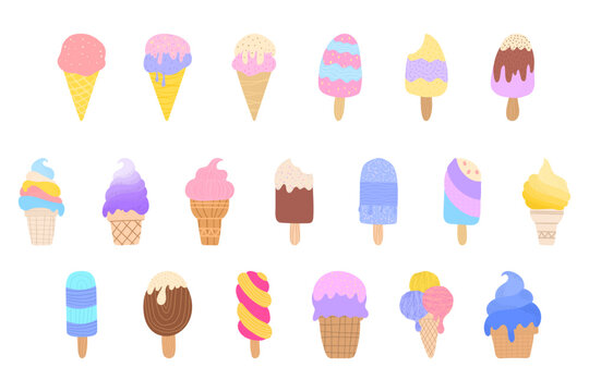 Ice cream collection flat element isolated on white. Set vector illustration for design.