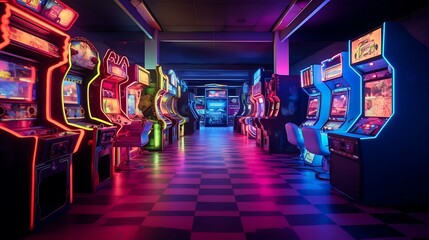 a room with colorful arcade games