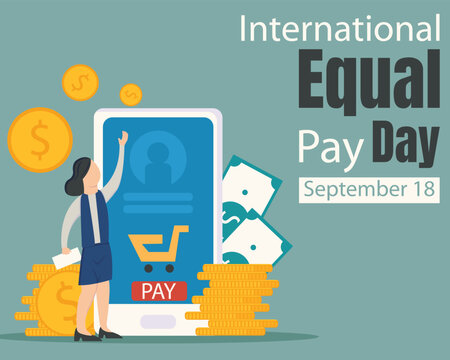 Illustration Vector Graphic Of A Woman Is Making Payments Online Via Smartphone, Perfect For International Day, International Equal Pay Day, Celebrate, Greeting Card, Etc.