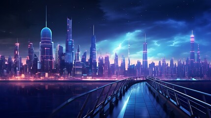 Fototapeta na wymiar a city skyline at night