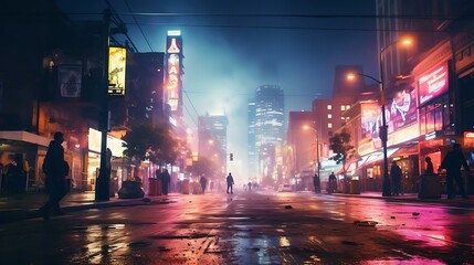 a city street at night