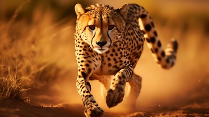 Fototapeta na wymiar a leopard running in the wild