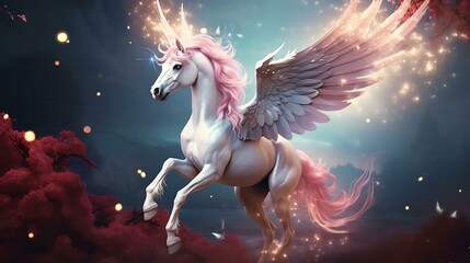 Obraz na płótnie Canvas a white horse with wings and a unicorn head