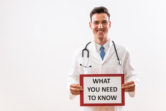 Image of doctor holding paper with text what you need to know.