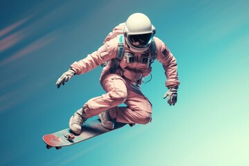Fototapeta na wymiar Astronaut Performing an Airborne Skateboard Trick. AI