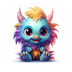 Obraz premium Cute happy funny baby monsters AI generated creatures artwork