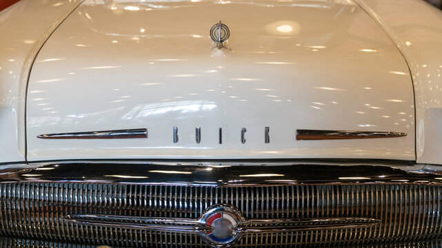 Istanbul, Turkey - April 2022: Front view of a classic Buick car. Classic Buick cars epitomize American automotive charm with their timeless designs, luxurious features, captivating car enthusiasts