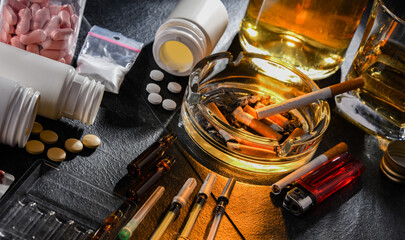 Addictive substances, including alcohol, cigarettes and drugs - Powered by Adobe