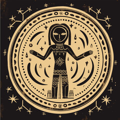 Aquarius astrological star sign vector illustration. Water-bearer drawn in primitive art style - obrazy, fototapety, plakaty