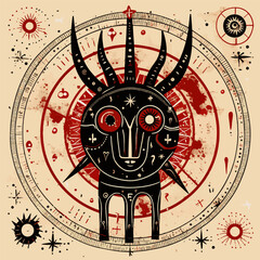 Capricorn astrological star sign vector illustration. Goat drawn in primitive art style