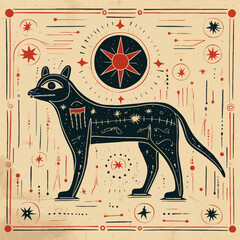 Leo astrological star sign vector illustration. Lion drawn in primitive art style