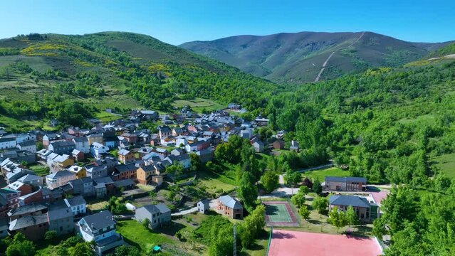 Aerial view from a drone of the Town of Quintana de Fuseros in the Municipality of Ig&uuml;e&ntilde;a. The Bierzo. Lion. Castile and Leon. Spain. Europe