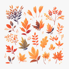 A collection of autumn leaves on a white background. Vector leaves isolated