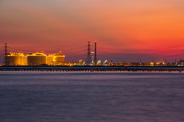 Morning scene of oil refinery plant and power plant of Petrochemistry