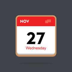 wednesday 27 november icon with black background, calender icon