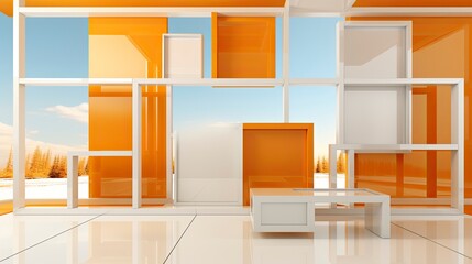 3D Window orange background, Generative AI