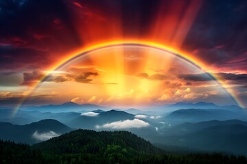 Fototapeta na wymiar An awe-inspiring shot of a double rainbow spanning across a vast sky, a rare and magical display of nature's brilliance.